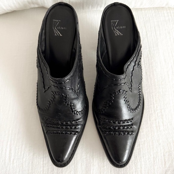 White Mountain Shoes - White Mountain Black Leather Western Mules
